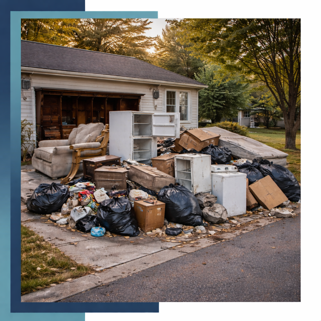 Bull N Bear Dumpster parked in front of a house