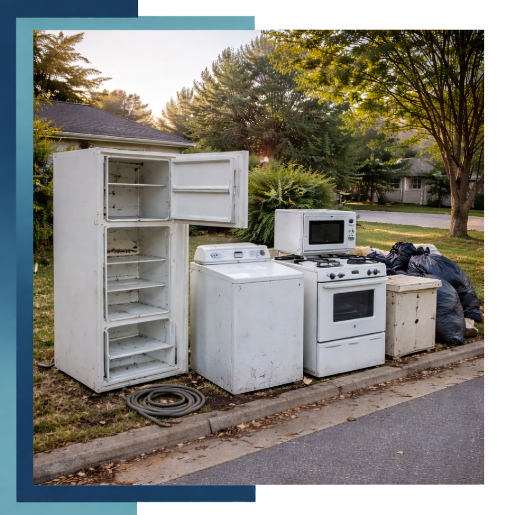 Bull N Bear Dumpster parked in front of a house