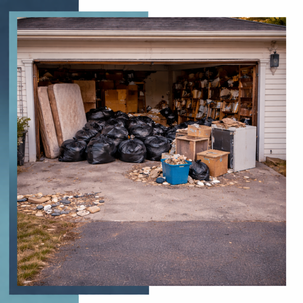 Bull N Bear Dumpster parked in front of a house