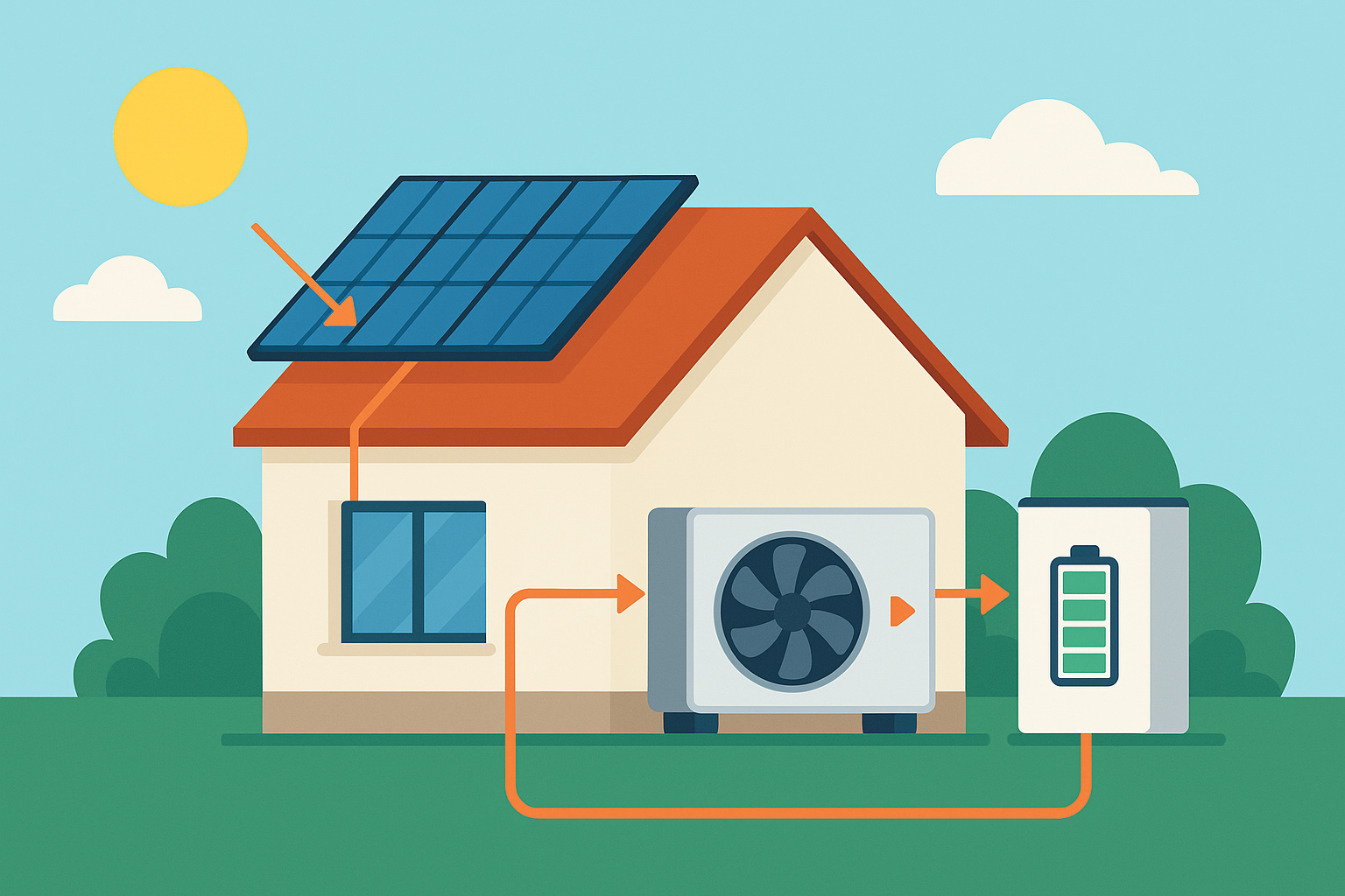 Solar panels with heat pump and battery storage