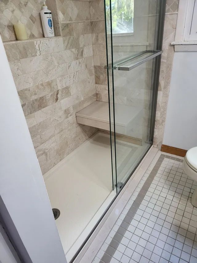 Sliding Glass Door of Bathroom — Rochester, NY — Mallo Home Improvements