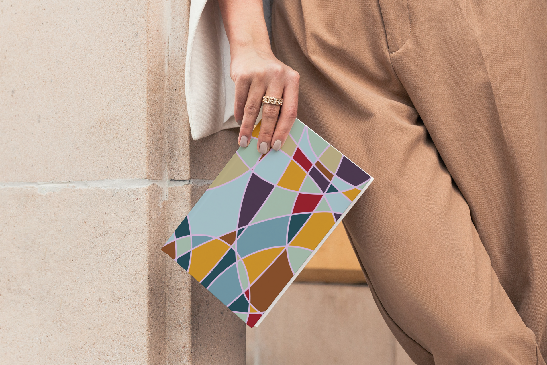 hardcover journal with custom abstract artwork in bright colors