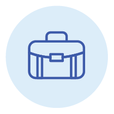 Blue briefcase icon in a light blue circle.
