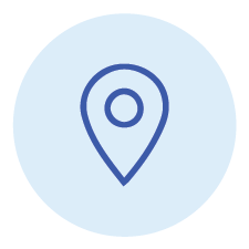 Blue location marker icon inside a light blue circle.