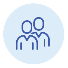 Two blue outline figures within a light blue circle.