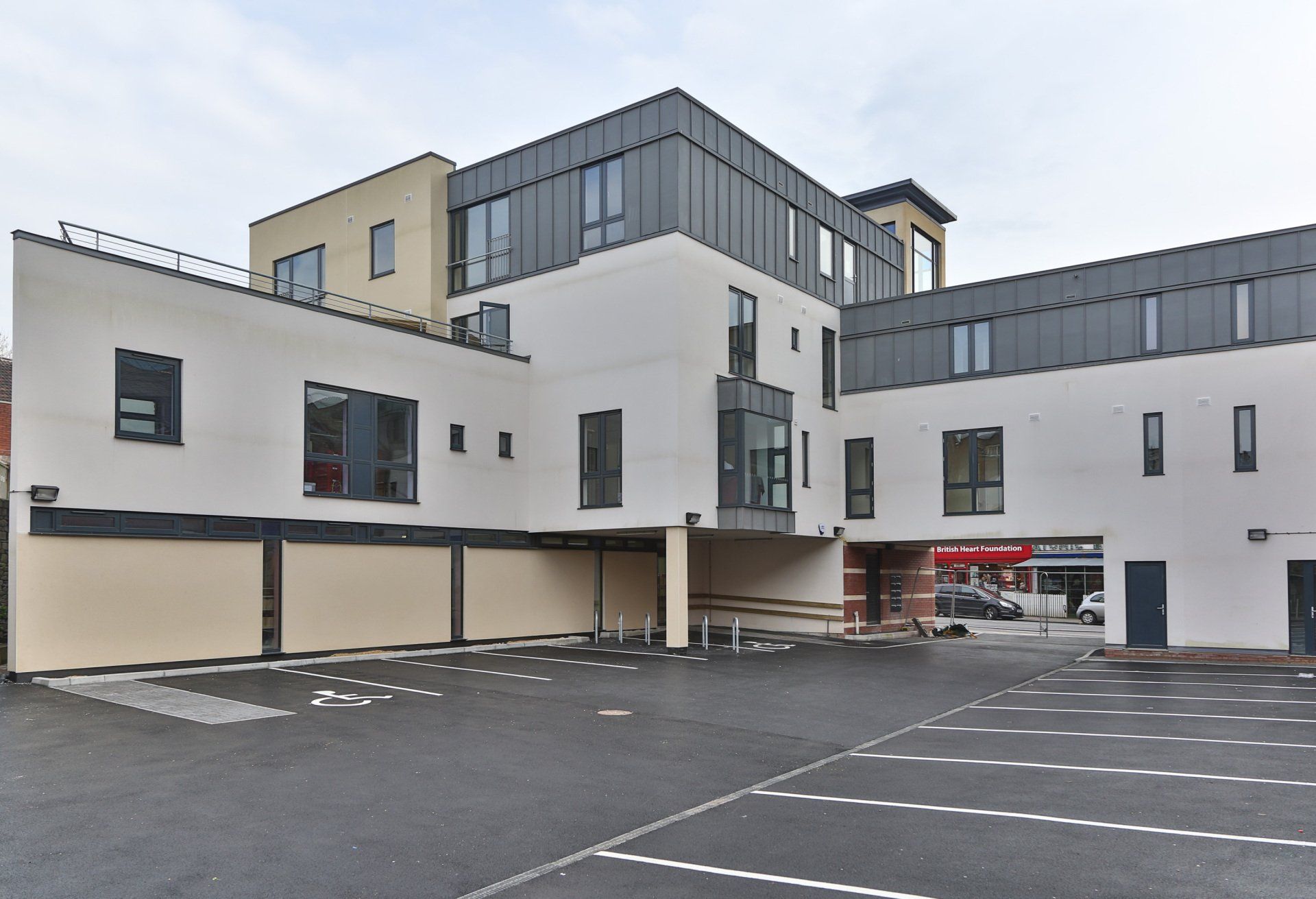Bishopston library and apartments building view outside Bristol
