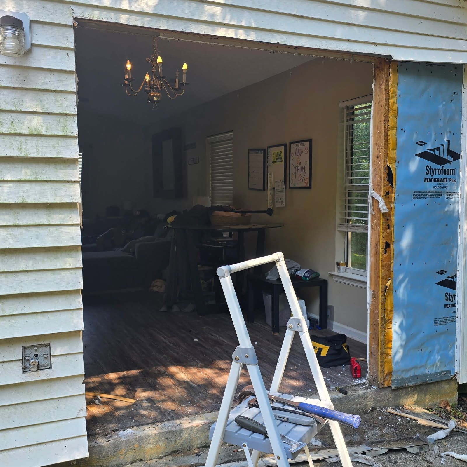 Exterior view through a doorway.