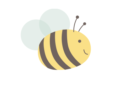 A cartoon bee is flying in the air on a white background.