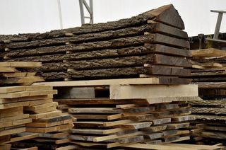 stack of Maple and Black Walnut lumber cut on mobile sawmill
