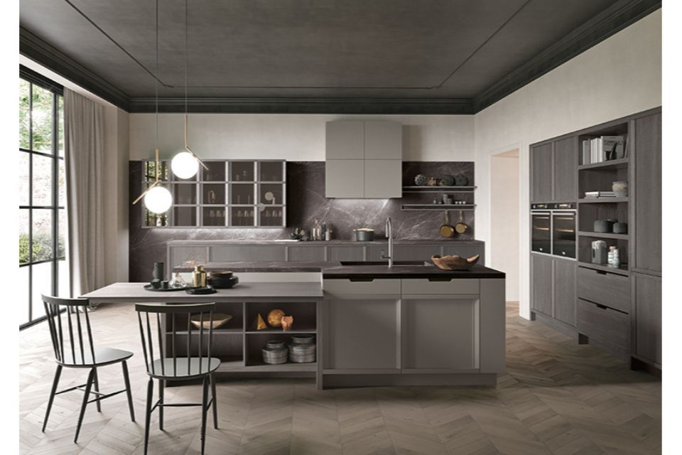 cucina contemporanea con mobili grigi