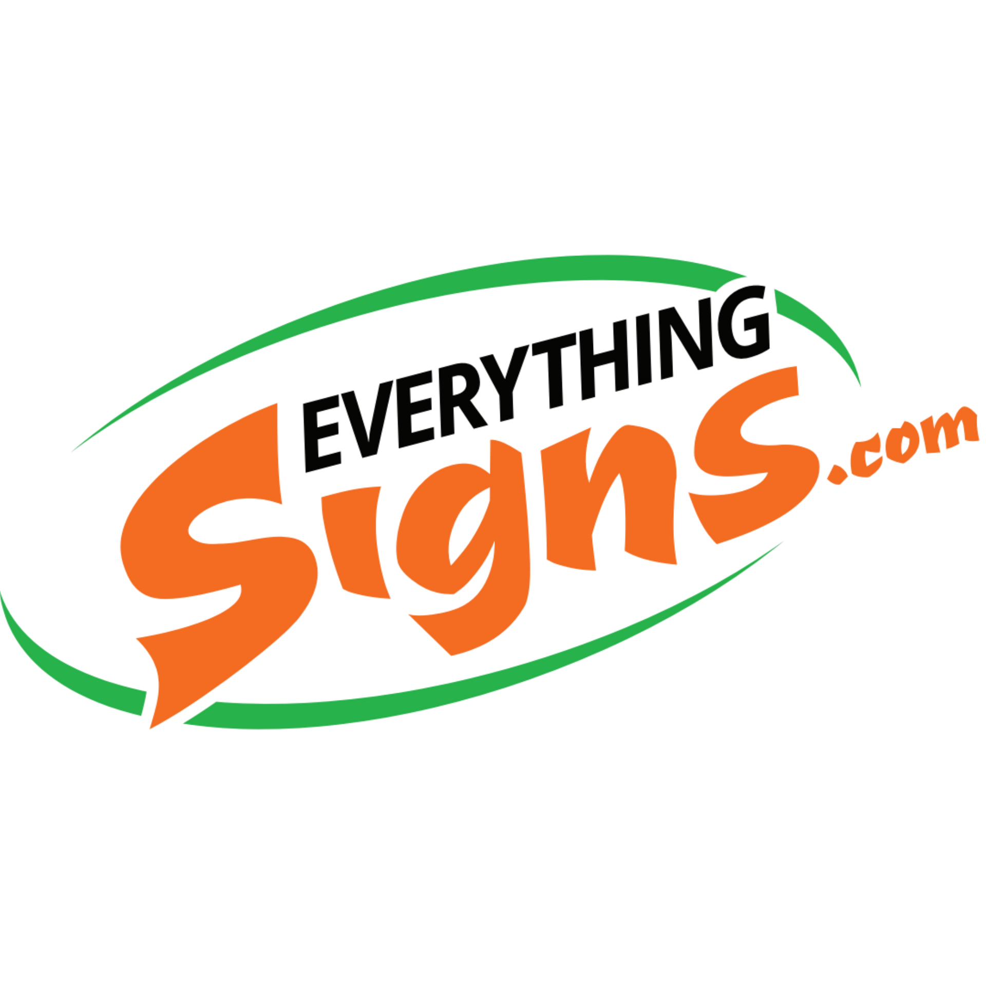 Everything Signs logo with green oval swoosh and orange-and-black text on white background