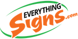 EverythingSigns.com logo with orange and black text, green swoosh, and orange leaf accents