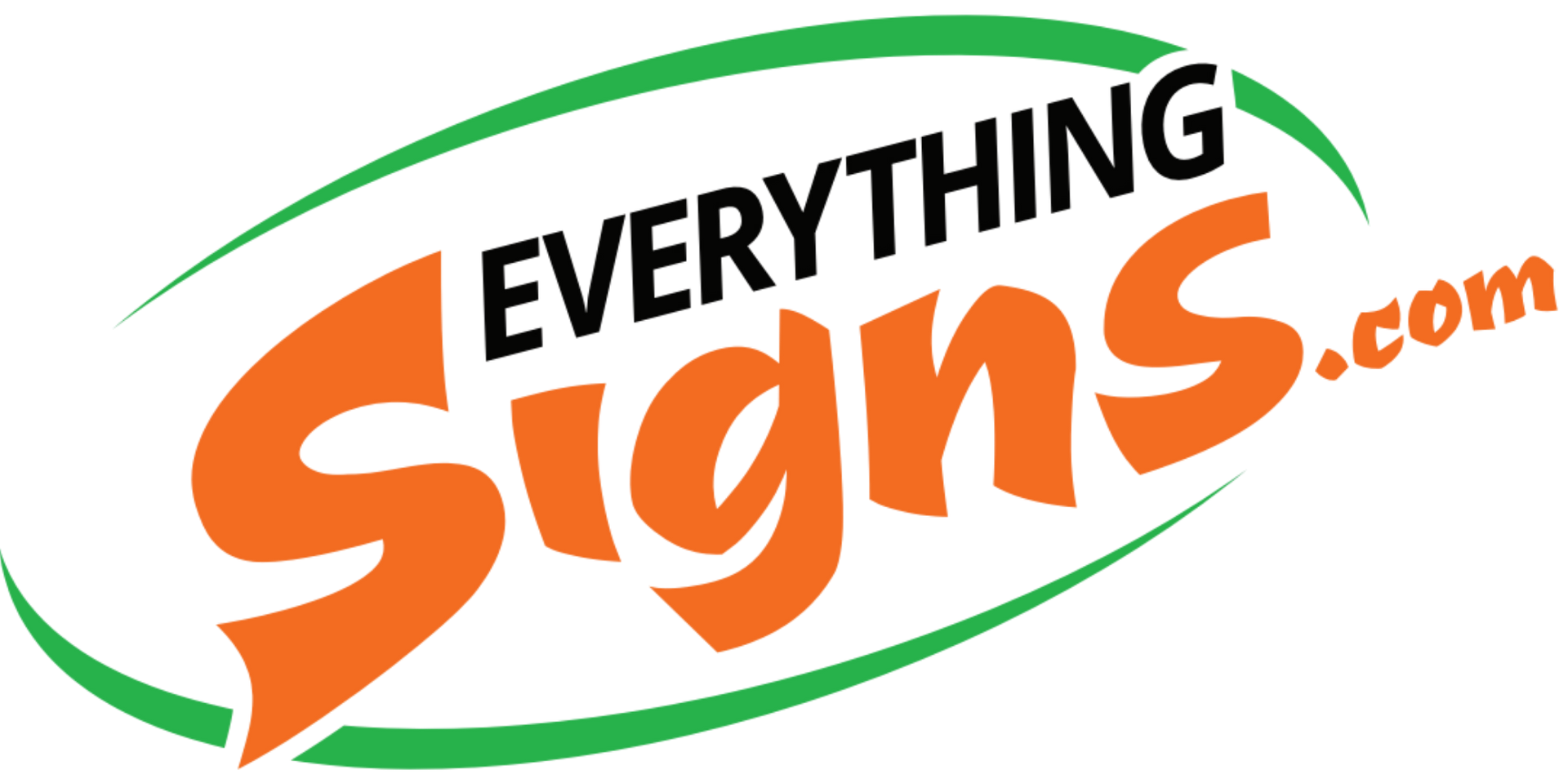 EverythingSigns.com logo with orange and black text, green swoosh, and orange leaf accents