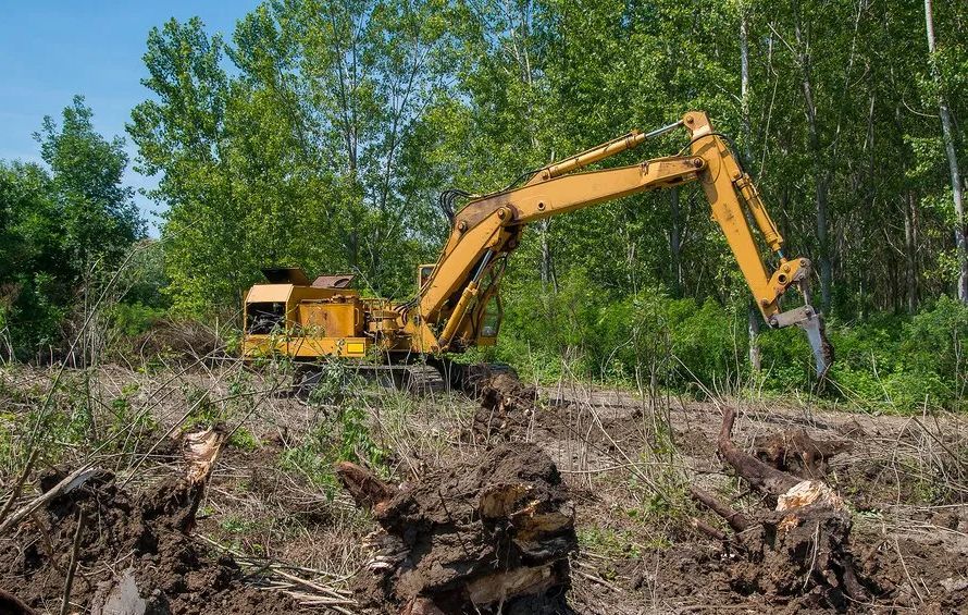 clearing the land using the backhoe