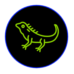 a green lizard icon in a blue circle on a black background .
