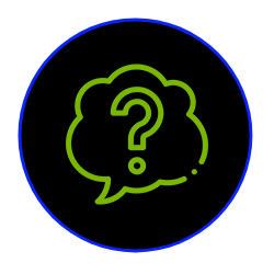 a green question mark in a speech bubble on a black background .