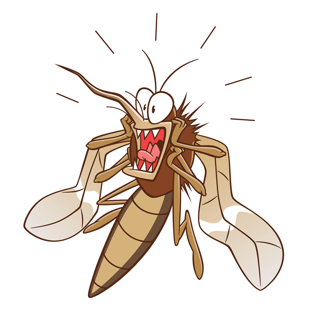 a cartoon mosquito with its mouth open and its tongue out .