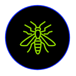 a green bee icon in a blue circle on a white background .