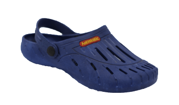 A pair of blue sandals with the word avengers on the side