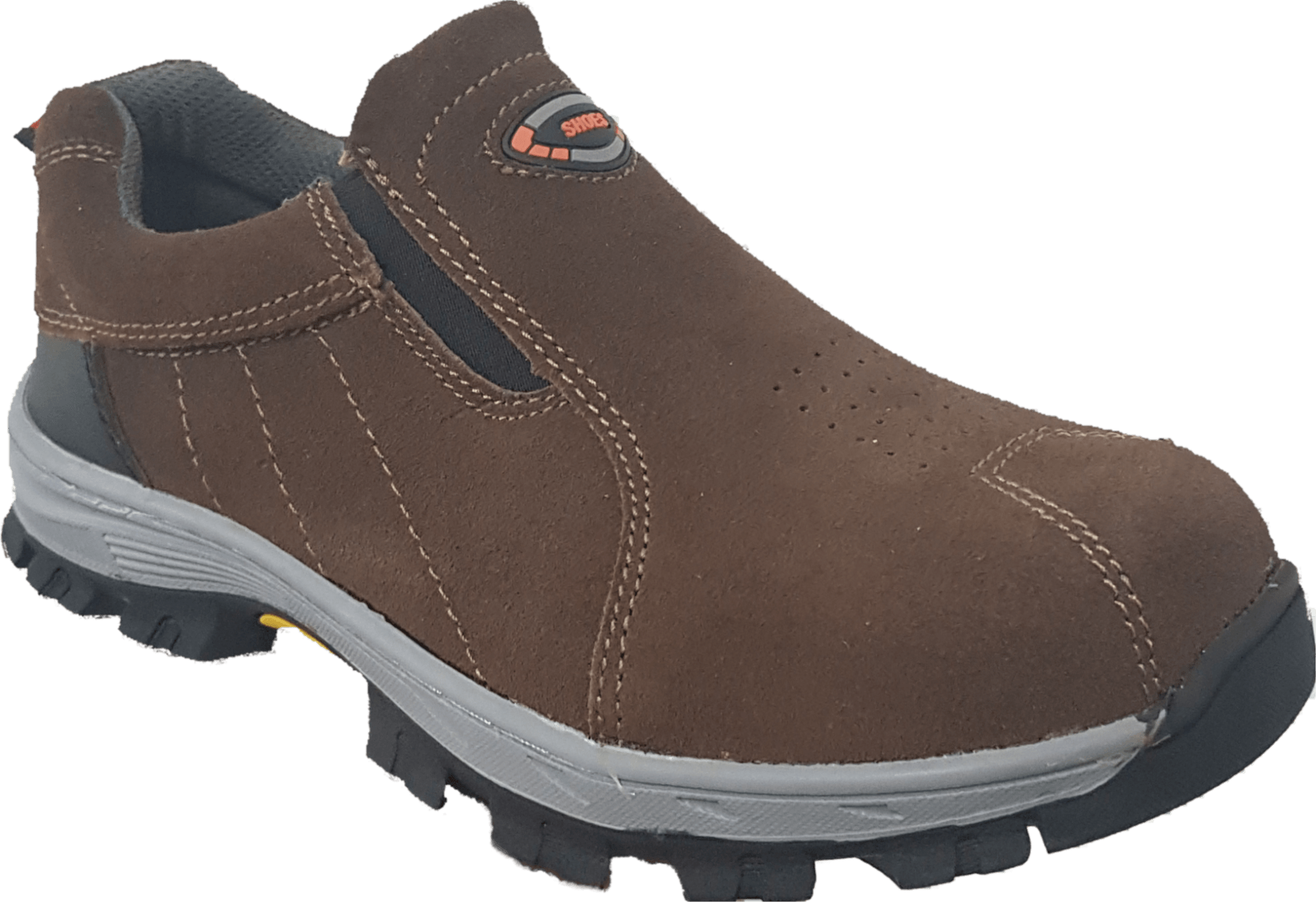 A pair of brown shoes with the letter g on the side