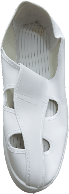 A pair of white shoes with holes in them on a white background.