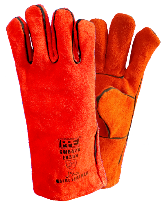 A pair of orange welding gloves made by ppe