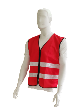 A mannequin is wearing a red vest with white stripes