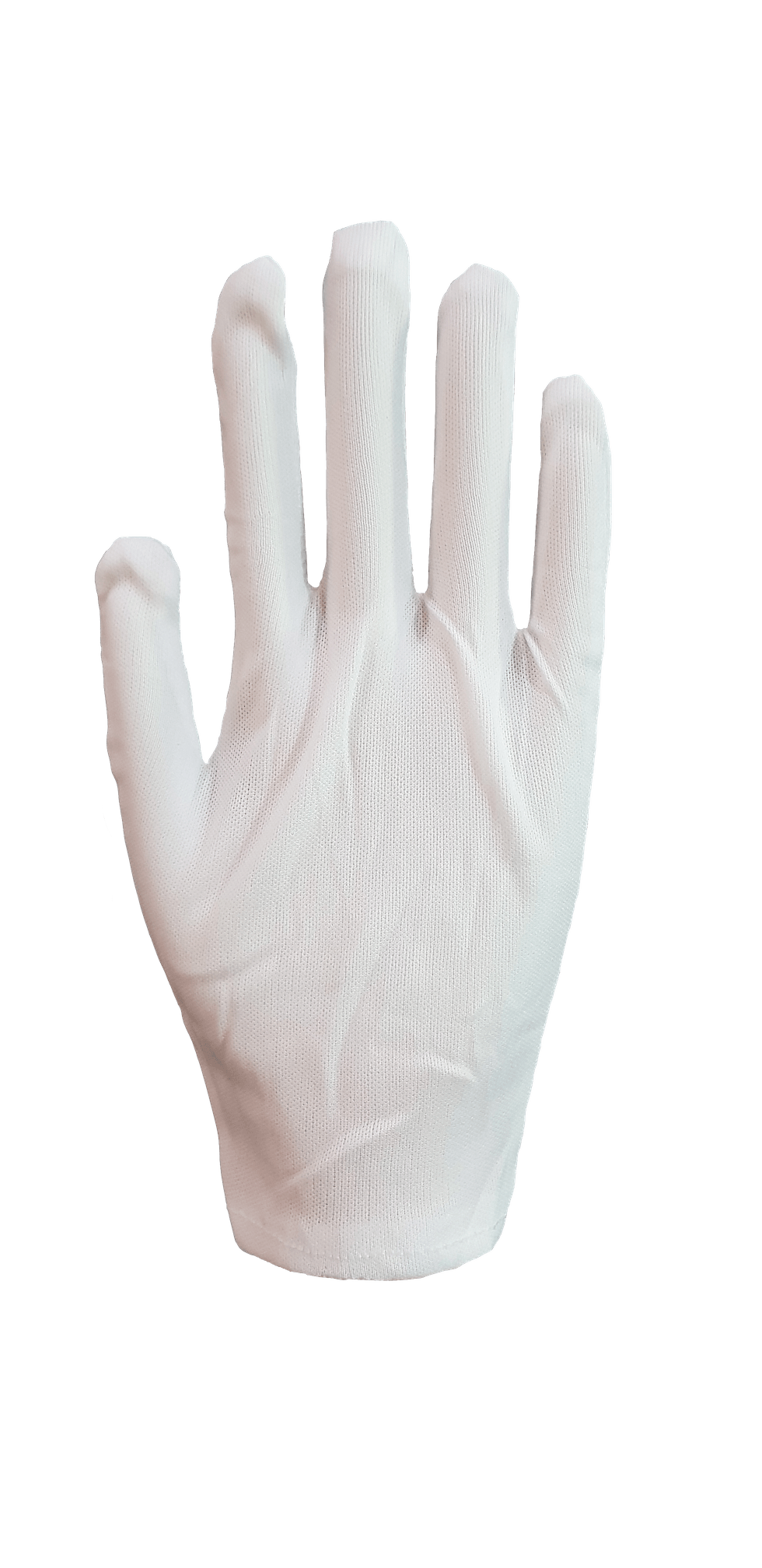 A close up of a white glove on a white background.