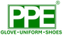 The logo for ppe glove uniform shoes is green and white.