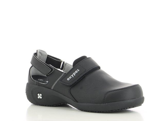 A pair of black shoes with the word oxypas on the side