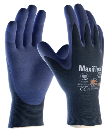 A pair of black maxiflex gloves on a white background