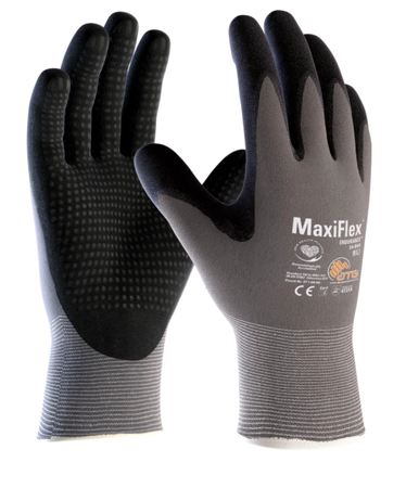 A pair of black maxiflex gloves on a white background