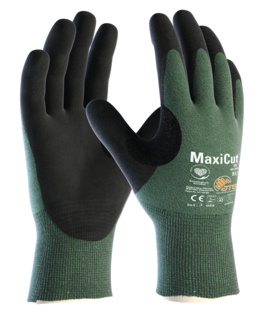 A pair of black and green maxiflex gloves