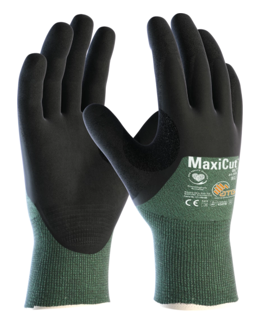 A pair of black and green maxiflex gloves