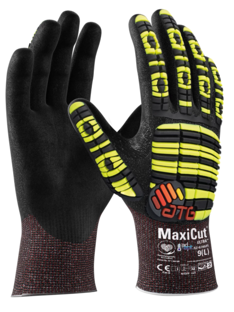 A pair of black and green maxiflex gloves