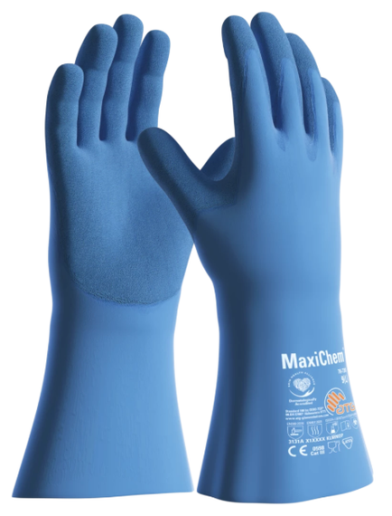 A pair of black and purple maxidry gloves