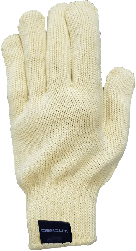 A pair of white knitted gloves on a white background.