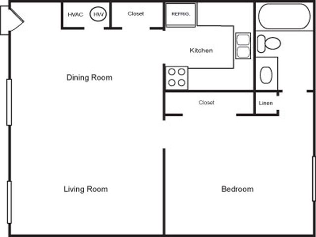 1 bed, 1 bath floor plan