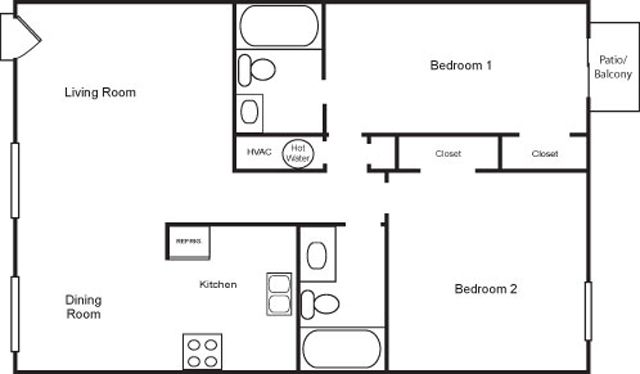 2 bed, 2 bath floor plan