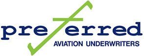 A logo for preferred aviation underwriters with a green check mark
