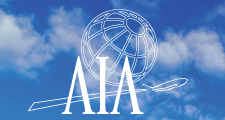 The aia logo is against a blue sky with clouds