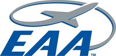 The eaa logo has a plane in the middle of it.