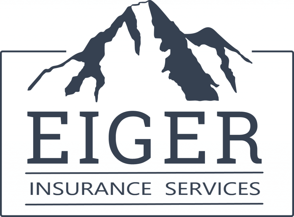 A logo for eiger insurance services with a mountain in the background.
