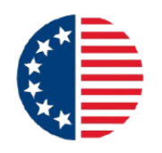 Half blue circle with seven white stars, other half red and white stripes.