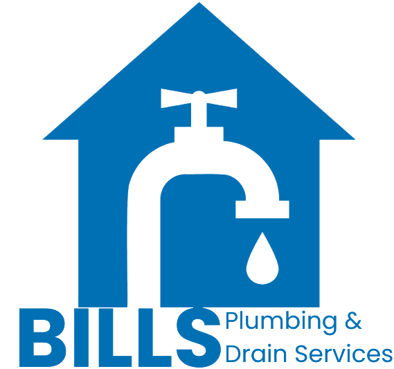 Blue logo of a house outline with a white faucet and water drop, and the words