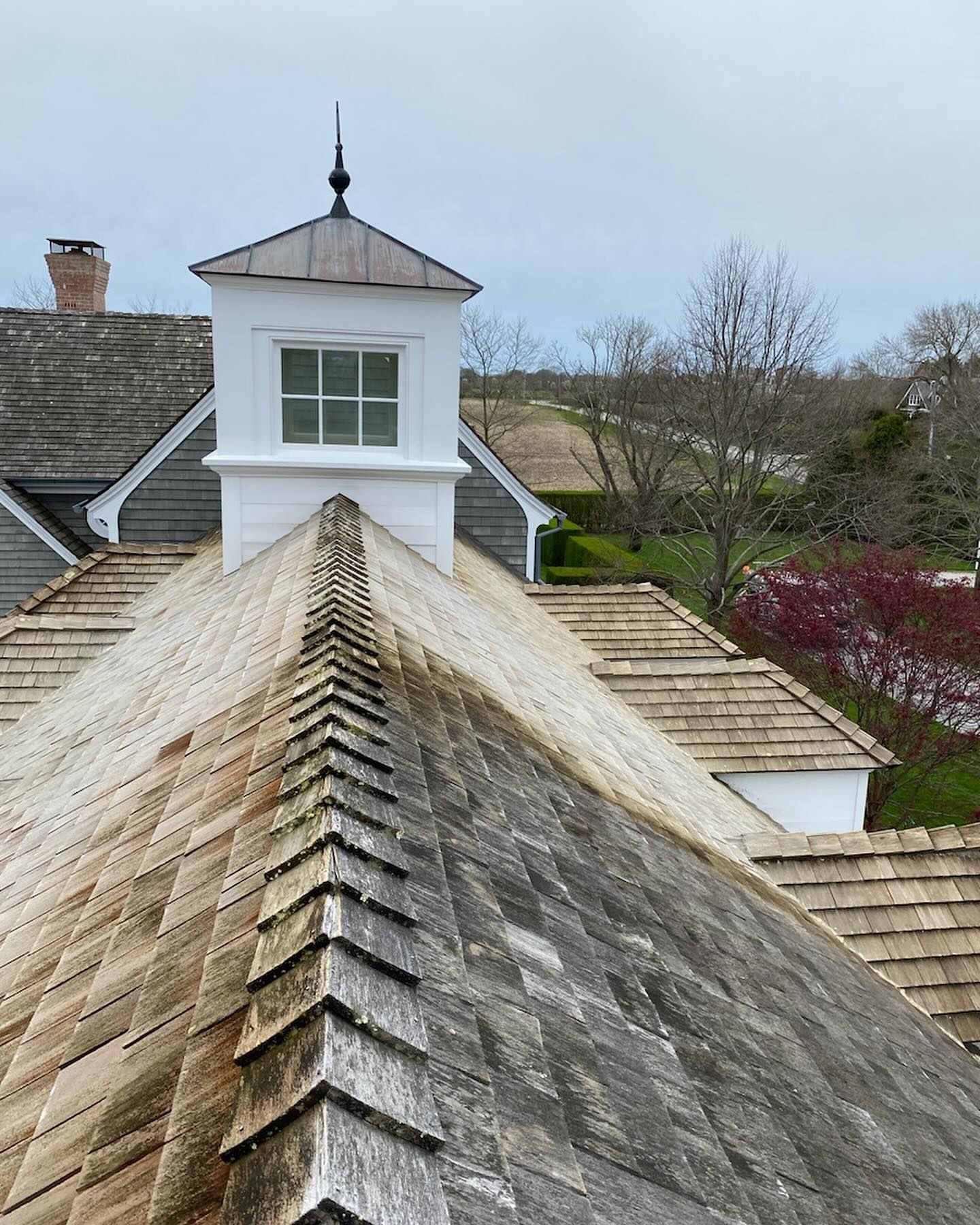 Cedar shake roof cleaning on Long Island 