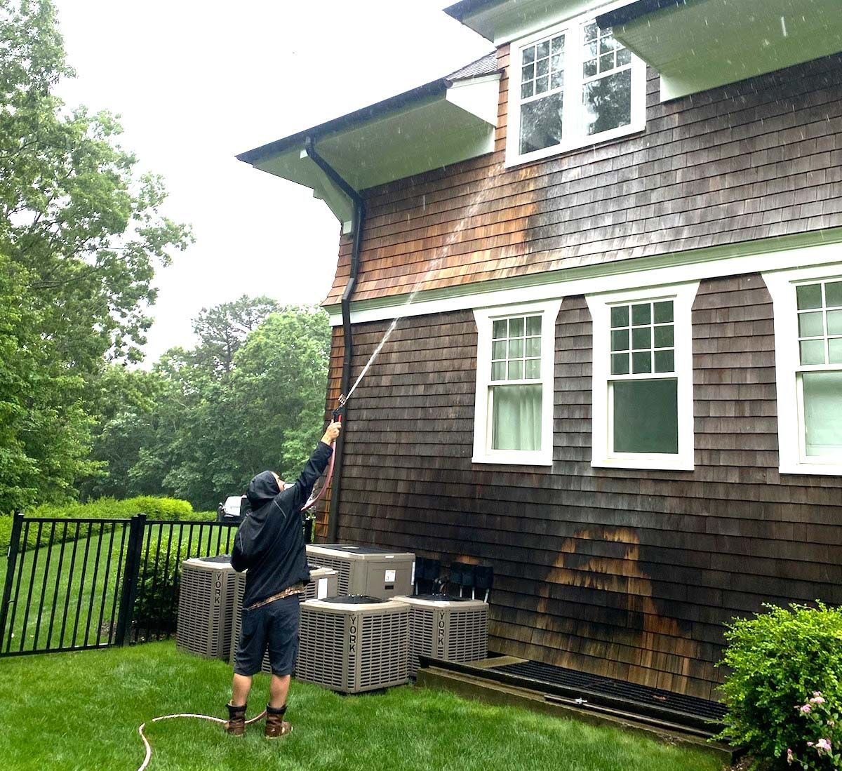 Cedar Shake Soft Wash at a home on Long Island by KOS Cleaning