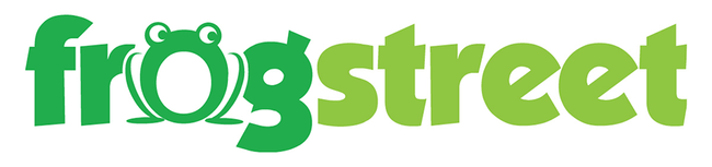 A green and white logo for frogstreet with a frog on it.