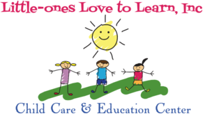 A logo for little ones love to learn inc child care and education center.