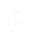 Un logotipo blanco para hoteles kb sobre un fondo blanco.